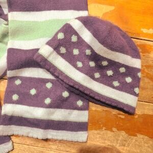 Vintage 2000s American Eagle Purple & Mint Green Polkadot Beanie & Scarf Set